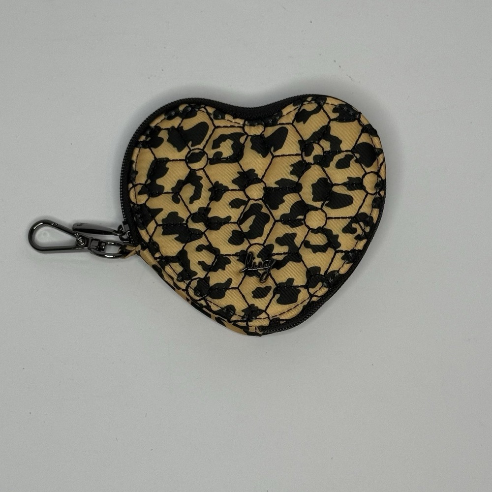 Lug‎ Quilted Heart Pouch Zip Around Keychain Coin Wallet Cheetah Print
